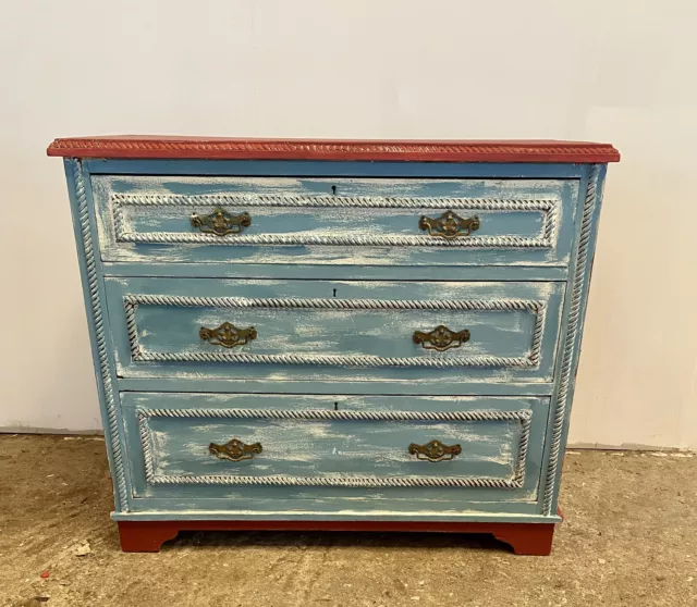 Small Antique Distressed  Painted Pine Chest Of 3 Drawers