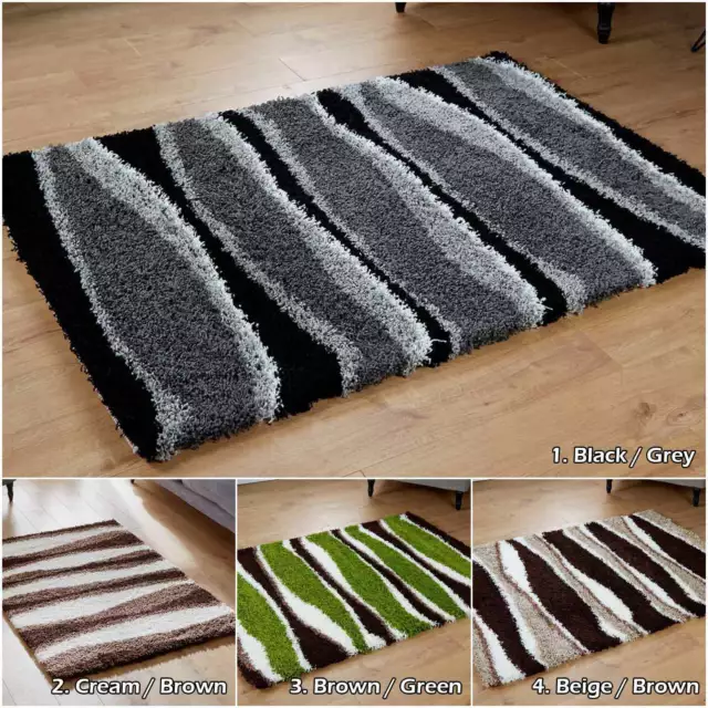 LARGE MODERN 5cm WAVE THICK NON Shed LIVING ROOM SHAGGY GREY SILVER AREA RUGS