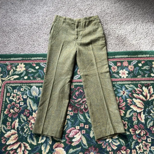 Vintage 60s 70s Wool Trousers Pants 30X26 Green Tweed Enrico Designs Unlined
