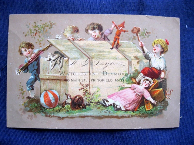 Victorian Trade Card A. Taylor Springfield MA JEWELER Jewelry Kids PLAY Dolls WW