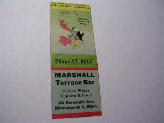 1950's Marshall Terrace Bar 24 Hennepin Ave Minneapolis MN BOBTAIL Matchcover