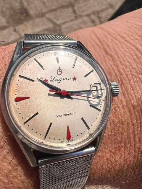 Montre Vintage BWC Alertic Années 60 - Alarme - Acier Inoxydable Doré - Cuir - Rare