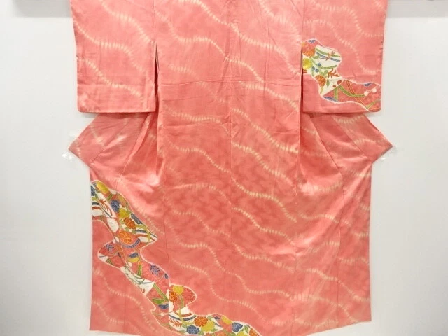 6102625: Japanese Kimono / Vintage Homongi / Shibori / Floral Plants