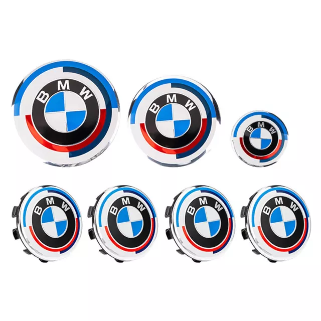 7PCS 50th Anniversary For BMW  Emblem Centre Caps Badges Set 82mm 74mm 68mm 45mm 3