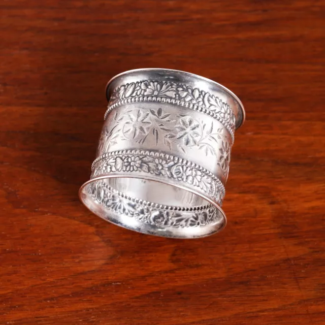 Early Gorham Sterling Silver Napkin Ring #2030 Repousse Floral Bands 1852-65