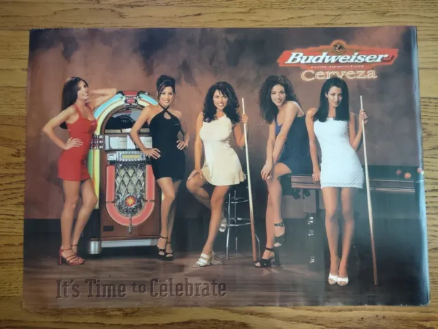 Vintage 80s Budweiser Cervesa Pool Room Poster 27x19 bikini girls sexy