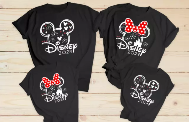 Matching Family Disney Holiday T Shirts 2024 Black matching tops reveal shirts