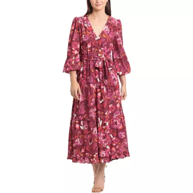 Maggy London Womens Floral Print Polyester Midi Dress BHFO 3073