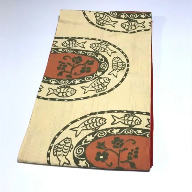 9004# Japanese Vintage Fukuro Obi Belt Kimono Pure Silk Pongee Fabric