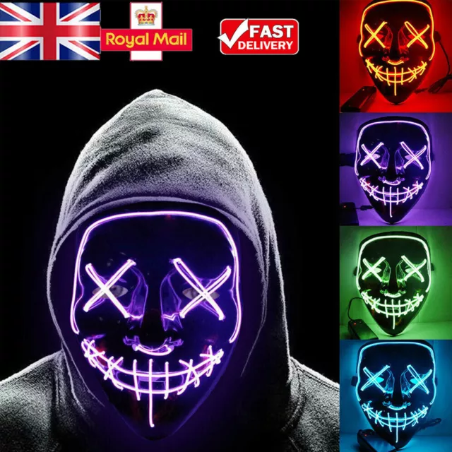 LED Neon Stitches Mask Wire Light Up Purge Halloween Costume Masks Cosplay Party