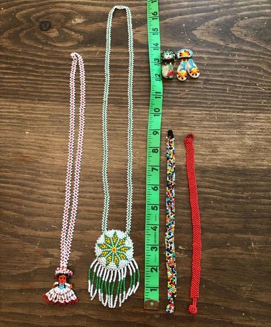 vintage NATIVE AMERICAN BEADED AND LEATHER JEWELRY, 6 pc lot
