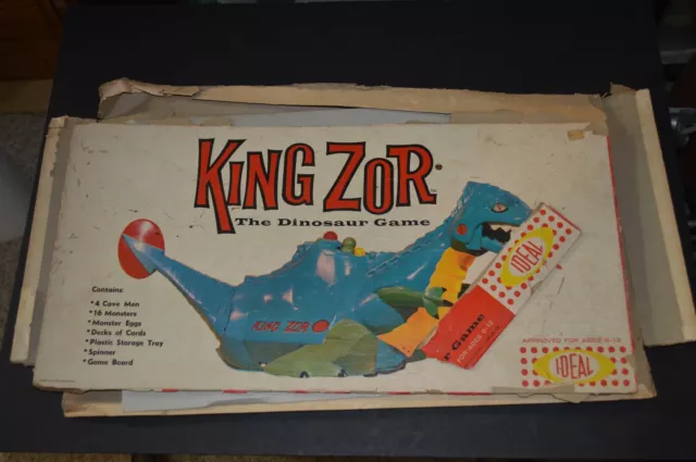 Rare Vintage 1962 Ideal King Zor The Dinosaur Game Board and Spinner Incomplete