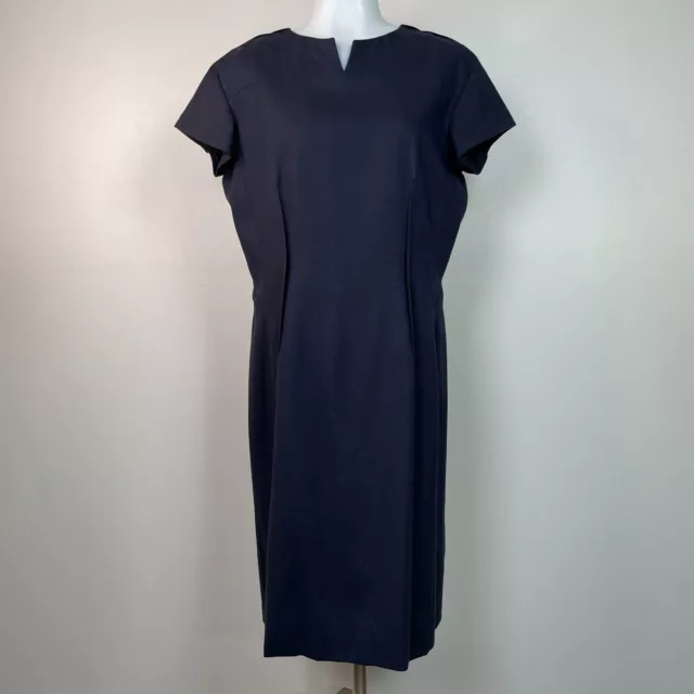 Brooks Brothers Sheath Dress Navy Blue Wool Blend Short Sleeve Knee-Length Women