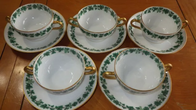 Burley Co Chicago Haviland Limoges France Cream soup cup and saucer sets 5 sets