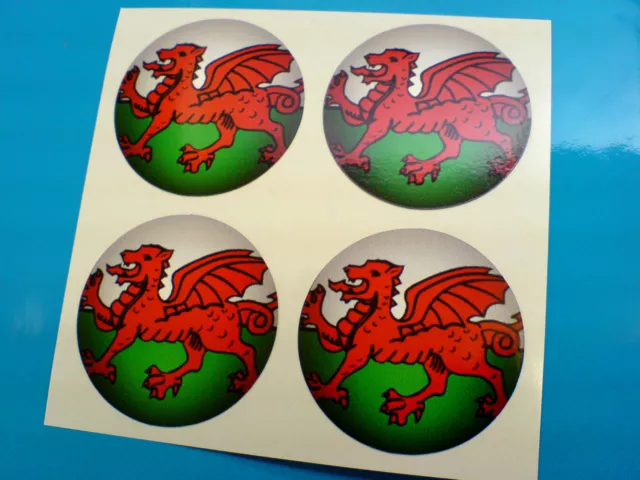 Welsh Wales Flag Stickers Wheelcentres Car Motorcycle or Helmet 4 x 50mm Dia