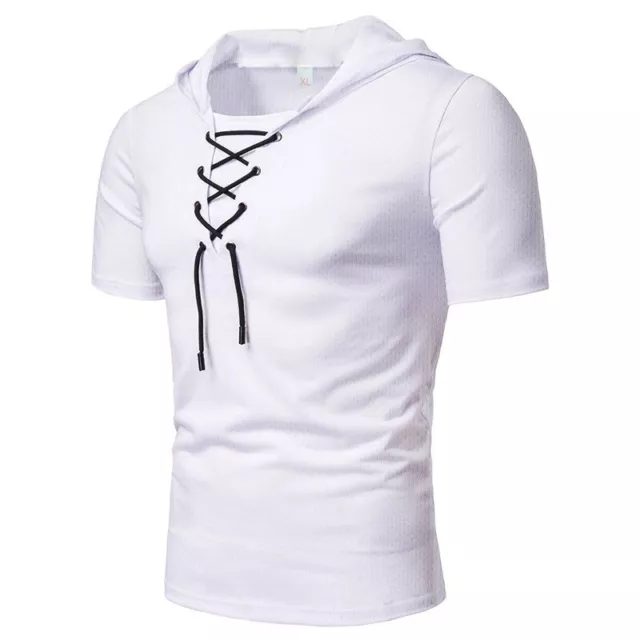 Men's Sportswear Top Short Sleeve Hooded Sport T Shirt Hoodie Fitness Tee Summer