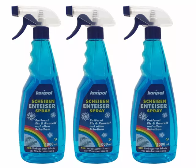 3 x 1L karipol Scheiben Enteiserspray, Scheibenenteiser-Spray, Scheibenenteiser