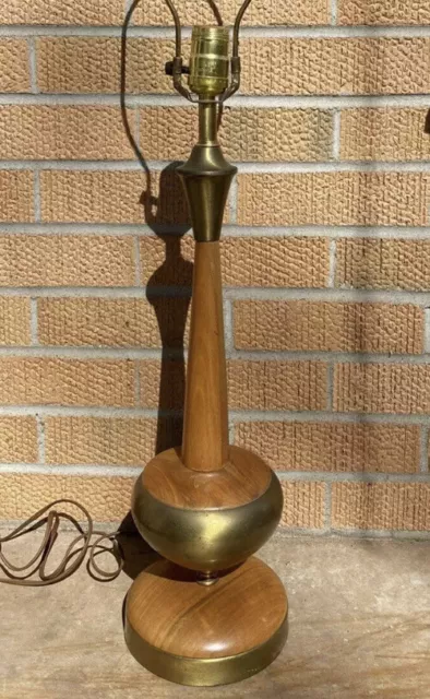 MCM Wood Teak? Brass Genie Bottle Atomic Danish Modern Table Lamp *Needs Rewire