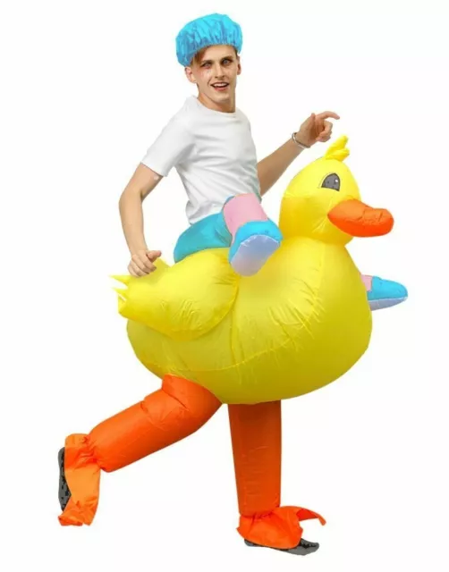 Inflatable Yellow Duck Costume Adult Animal Party Mascot Mens Halloween Blow Up 2