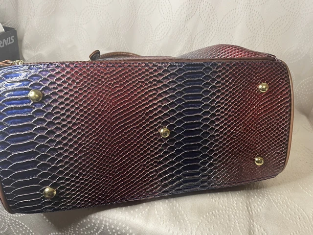Samantha Brown Croc-Embossed Dowel Travel Bag Dark Red / Blue Brown Hard To Find 6