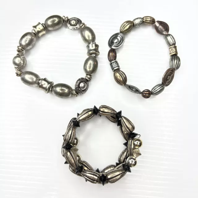 H6 Lot Beaded Silver Brass Copper Beaded Tribal Boho Hippie 70s Retro Bracelets