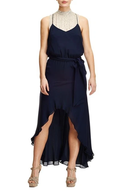Haute Hippie Prussian Blue Hi Low Silk Dress   $695.00  Size XS