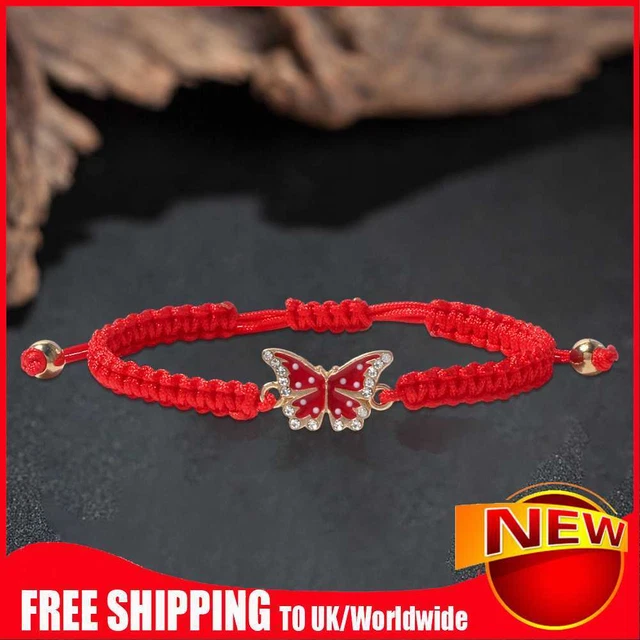 Mujeres Pulsera Mariposa Ajustable Hecho a Mano Brazaletes Trenzados Joyería (Rojo)