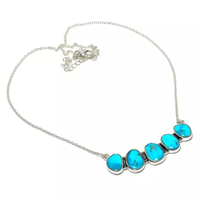 Natural Arizona Turquoise Gemstone 925 Sterling Silver Chain Necklace For Girls