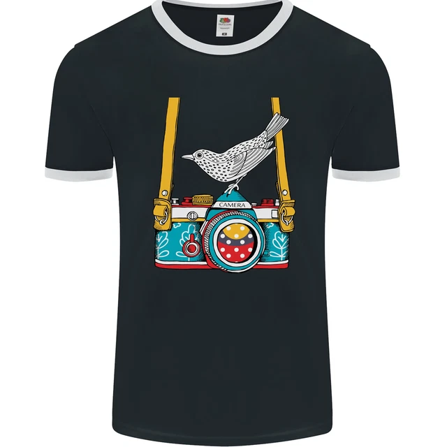T-shirt Ringer fotocamera con un fotografo di uccellini fotografia uomo fotoL
