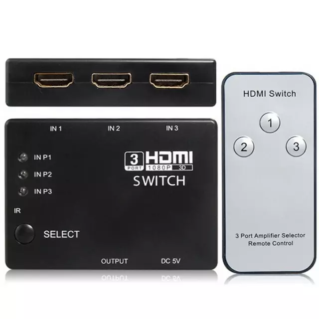 3 Port 1080P Vidéo HDMI Commutateur Répartiteur Hub Avec Commande Pour HDTV PS3