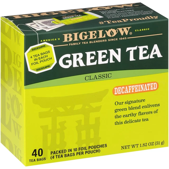 Bigelow Tea Decaffeinated Green Bags, 40 Count Box 40 (Pack of 6)