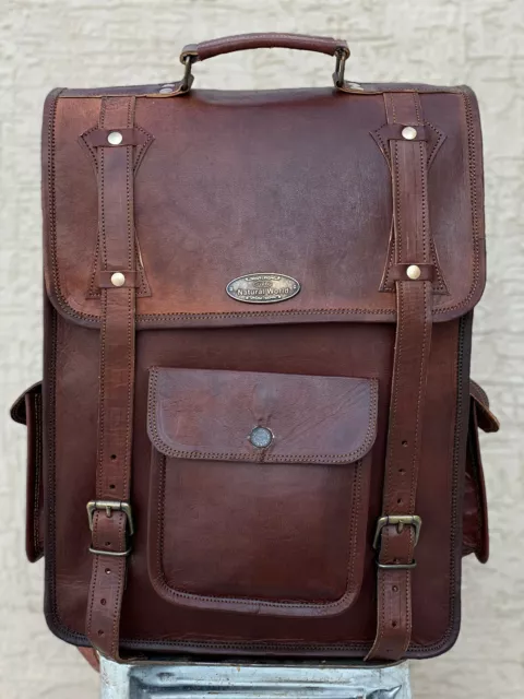 Bolso de Cuero Hombre Viaje Portátil Escuela Mochila Hombro ( Moda Retro )