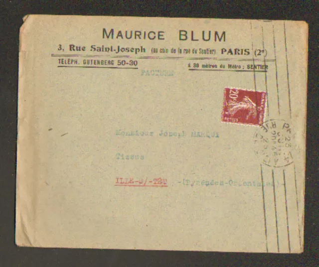 PARIS (II°) TISSUS "Maurice BLUM" en 1925