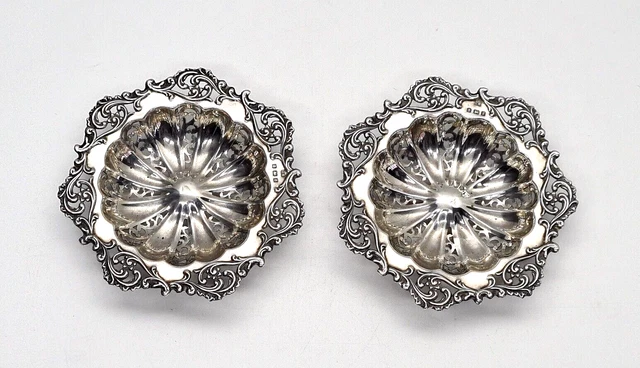 RARE Pair of Sterling Silver Art Nouveau Pierced Dishes 1905 Charles Horner Ltd