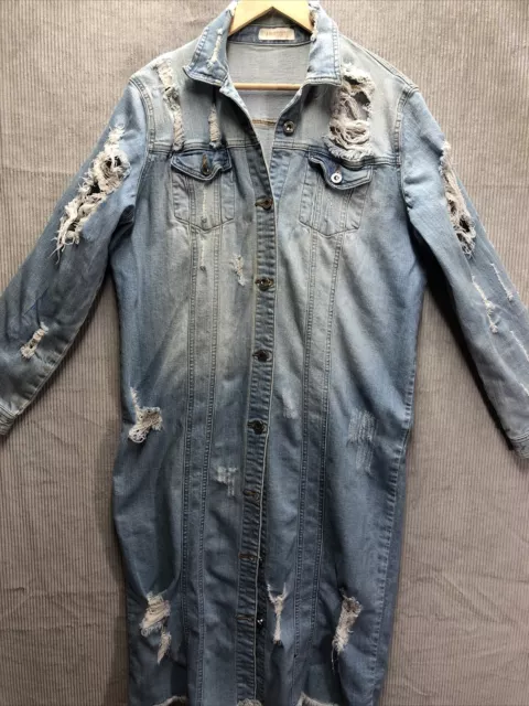 Aphrodite Women Denim Shirt Dress Shacket Factory Destroyed Light Long Sleeve 2