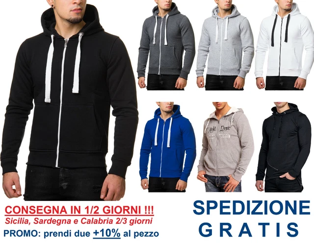 Giacca Felpa Uomo con Cappuccio Slim Fit per Tuta Sportiva Moda Casual Fashion