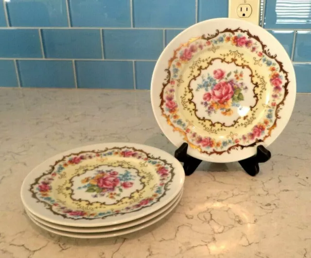 Vintage Email De Limoges Plate Set L. Marino for Godinger 7.5 inch set of 4