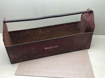 Vintage Red Metal Tool Tray Box Carrier Tote Caddy
