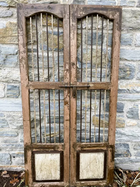 Antique Architectural Wood & Iron Doors w/original lock hardware 38”W 74”H 1.5”D