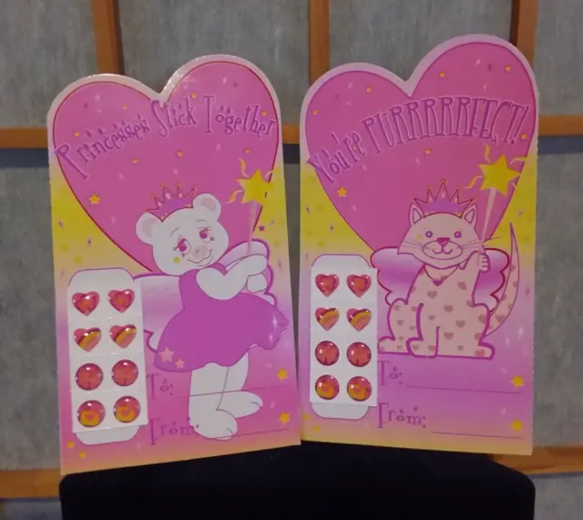 Two Valentine Cards 8 Fingernail Stickers Each Hearts & Circles You're PURRRFECT