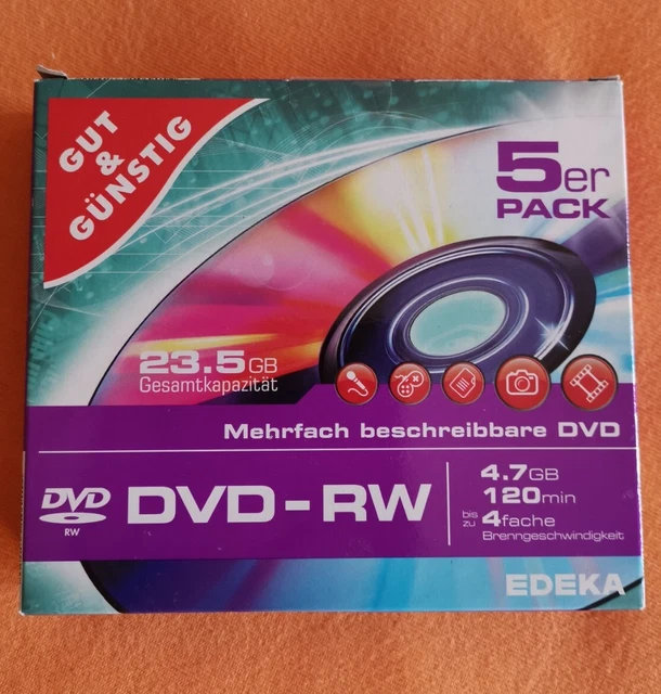 5er Pack 4,7 GB DVD+RW Rohlinge 120 Minuten NEUWARE !!!
