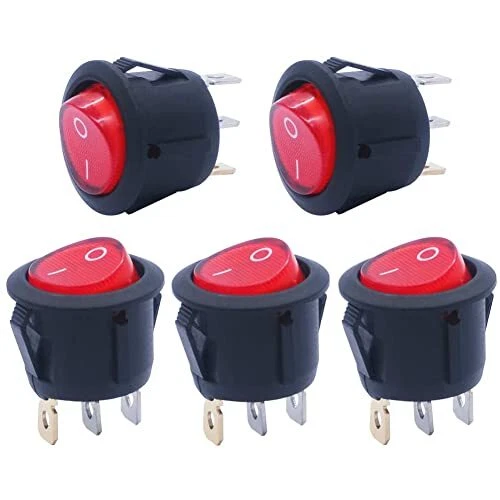 5pcs Snap-in AC110/120V Lighted Round Rocker Switch 3 Pin LED Red ON-OFF