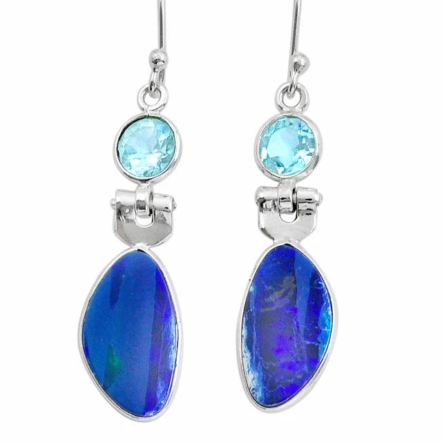 Wholesale Jewelry 7.27cts Natural Doublet Opal Australian Topaz Earrings Y12203