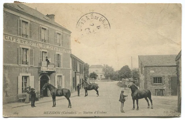 CPA - MEZIDON ( 14 )- STATION D' ETALONS- CAFE HOTEL DU CHEMIN DE FER Louis PION