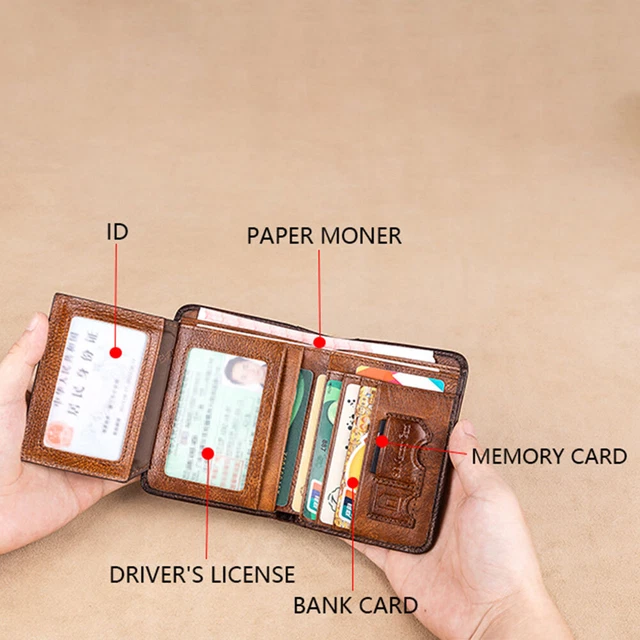 Genuine Leather Men Bifold/Trifold Wallet RFID Blocking Credit card Holder Retro 7