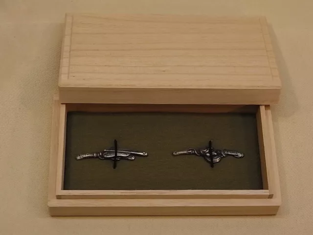 Japanese sword menuki 　sworddesign brass silver plating　with wooden case