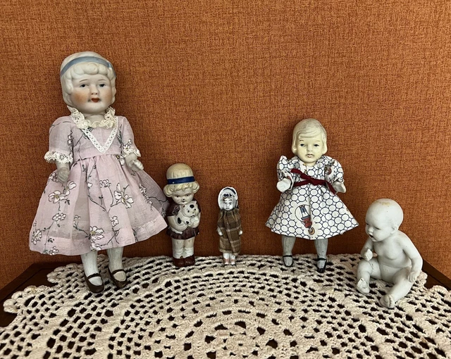Antique/Vintage Japan Miniature All Bisque Doll Lot X5 Dolls!