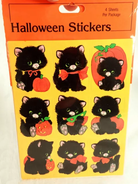 Gibson VTG Stickers 4 Sheets Halloween Cute Black Cats W/ Pumpkins