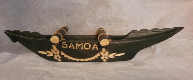 Hand Carved Wood Outrigger Canoe Catamaran Hawaii Polynesian Style Boat - Samoa