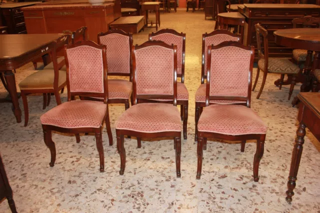 Gruppo di 6 bellissime sedie direttorio in legno di mogano